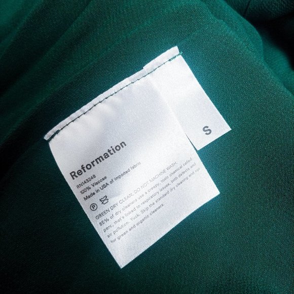 REFORMATION Metiers Dress Long Sleeve Emerald Slit Maxi Long V Neck Gown Small - Picture 8 of 11